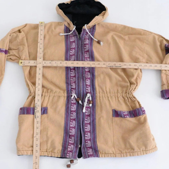 Vintage 90's Handmade Tan & Purple Aztec & Elephant Reversible  Zip Up Jacket M - Picture 4 of 15